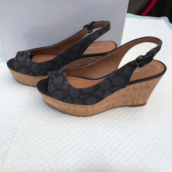 Coach Grey Open Toe Slingback Wedge - Picture 2 of 10